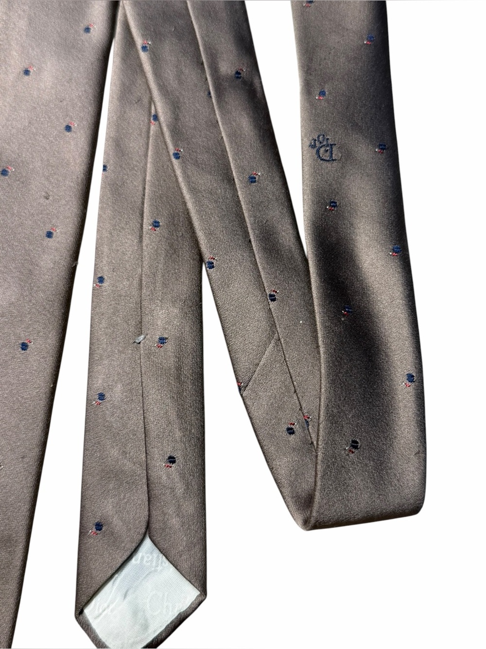 Christian Dior Vintage Silk Tie Brown Gray Mini Logo Pattern Made in Italy - Picture 3 of 10